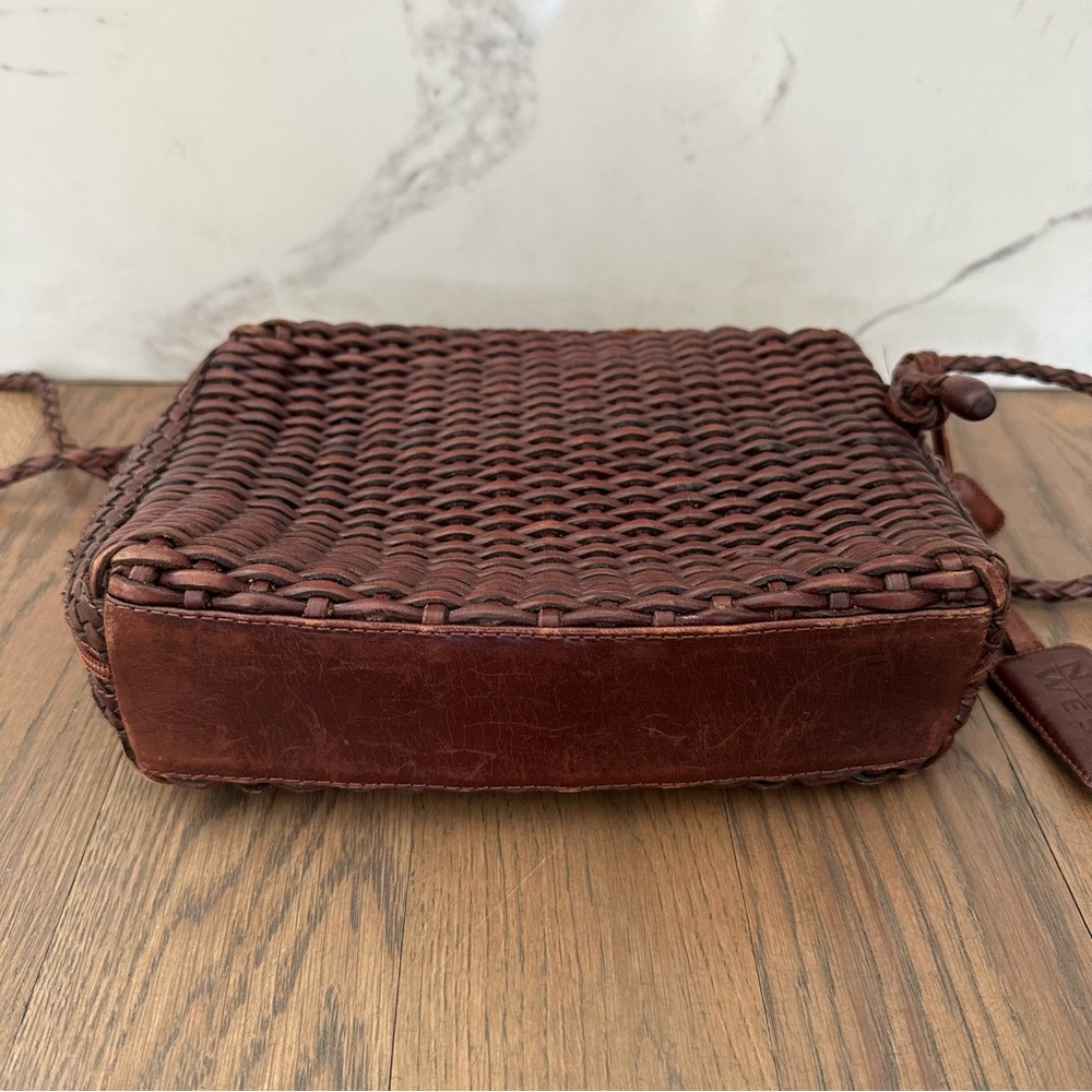 Vintage Woven Leather Small Rectangular Crossbody Handbag Brown 10"x7.5"x2.75 - Picture 5 of 11